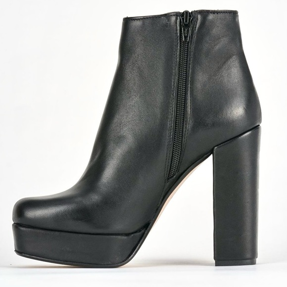 Aldo Black Genuine Leather High Block Heel Disco Ankle Boots NWOT - Picture 3 of 13